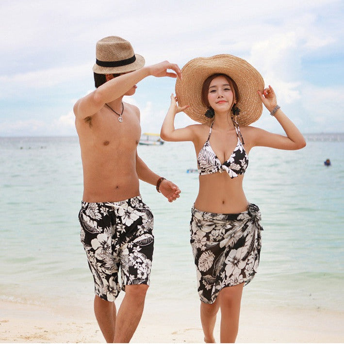 Black and white couple swimwear