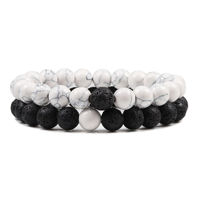 Couple Bead Bracelets Black and White