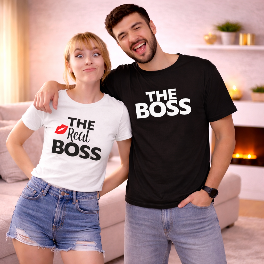 Funny couple shirts The real boss