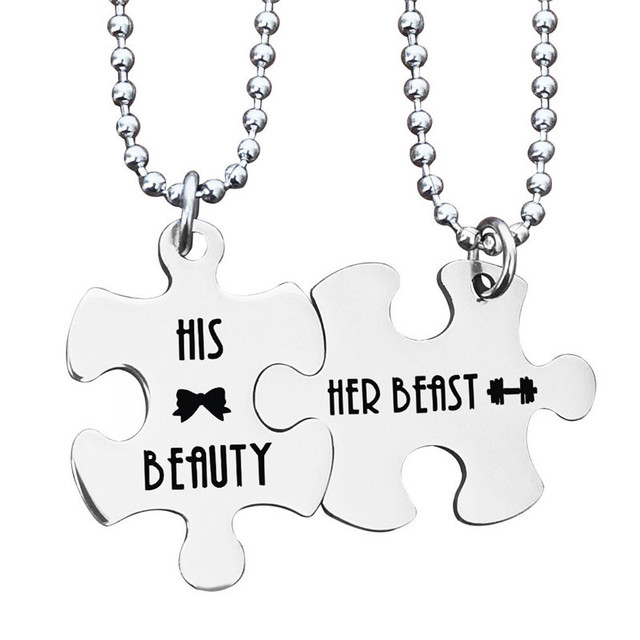 Her Beast His Beauty Puzzle Necklace