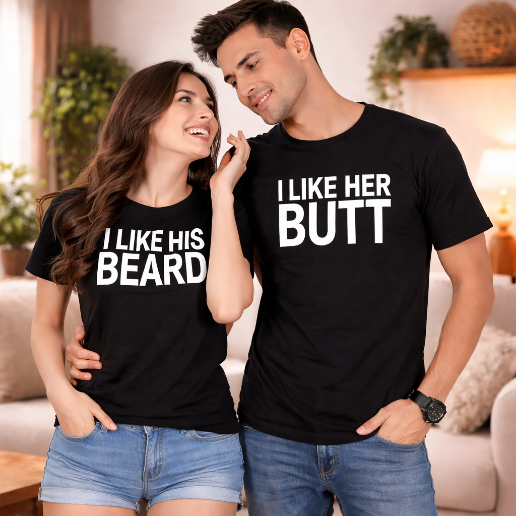 I like his beard husband and wife Matching shirts