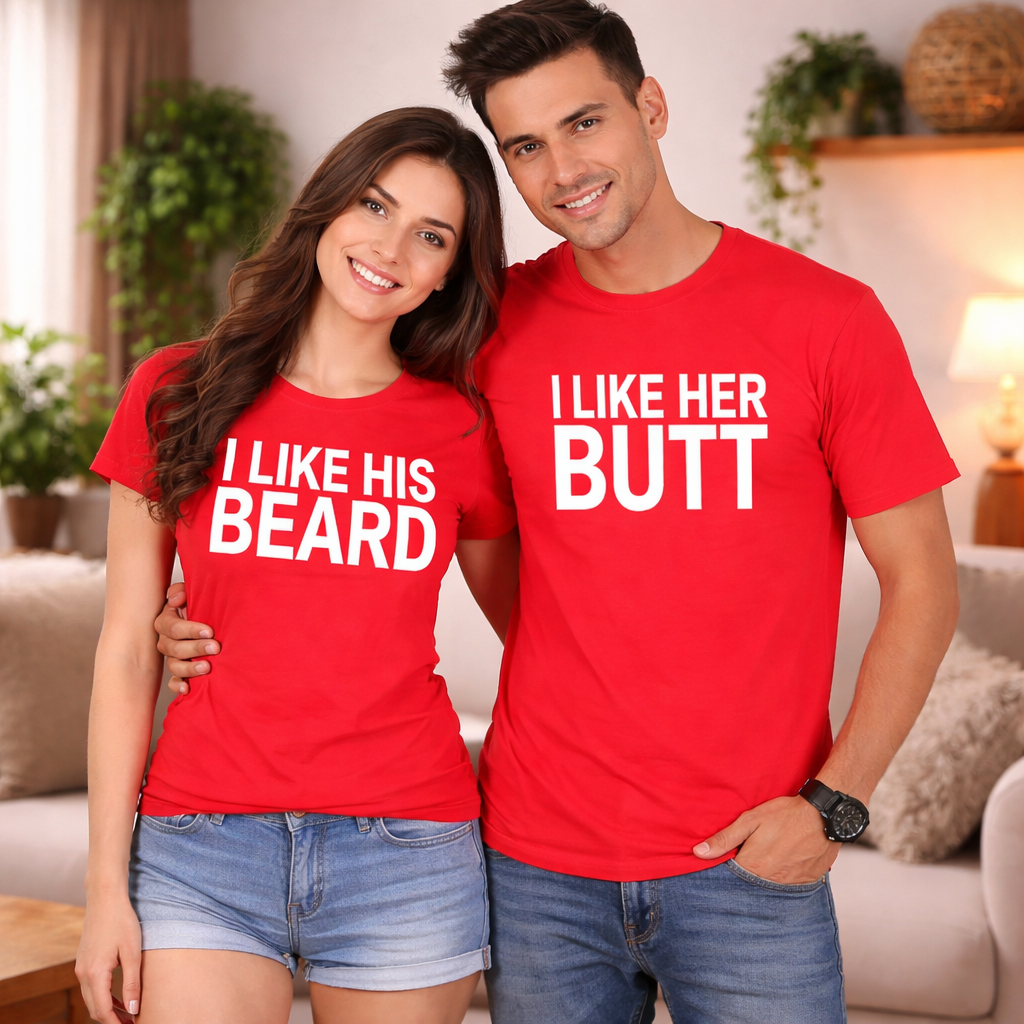I like his beard husband and wife Matching shirts