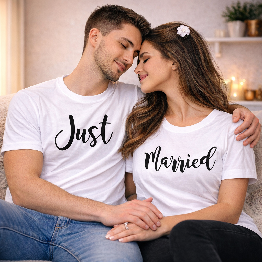 Matching wedding shirts for bride and groom